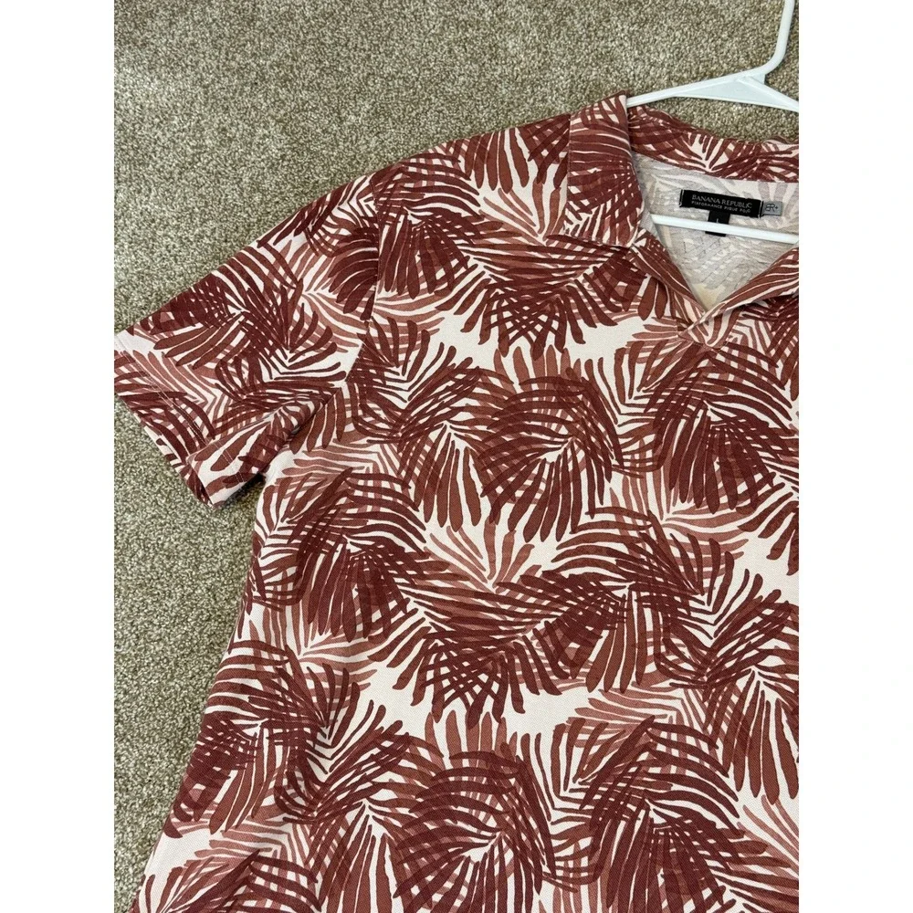 Banana Republic Mens Performance Pique Polo Shirt L Tropical Palm Leaf L Golf